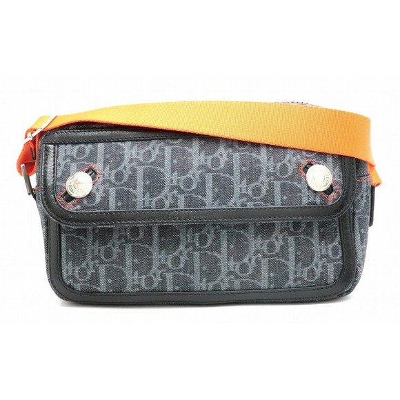 Dior Flightline Shoulder Christian Denim Leather  Trotter Bag Blue Orange Canvas - Picture 2 of 9